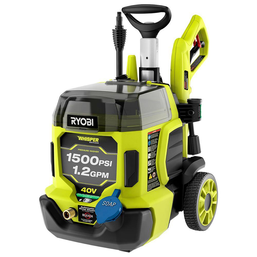 RYOBI 40V HP Brushless Whisper Series 1500 PSI 1.2 GPM Cold Water Electric Pressure Washer w (2) 6.0 Ah Batteries and Charger RY40PW15