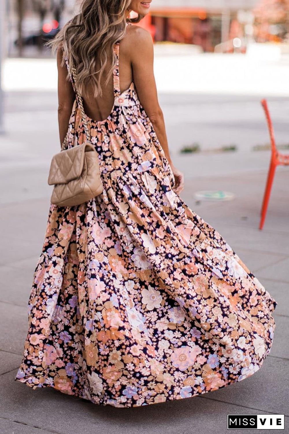 Multicolor Floral Print Scoop Back Maxi Sundress