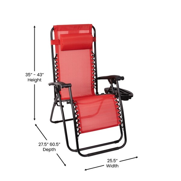 2 Pack Adjustable Mesh Zero Gravity Lounge Chair with Cup Holder Tray