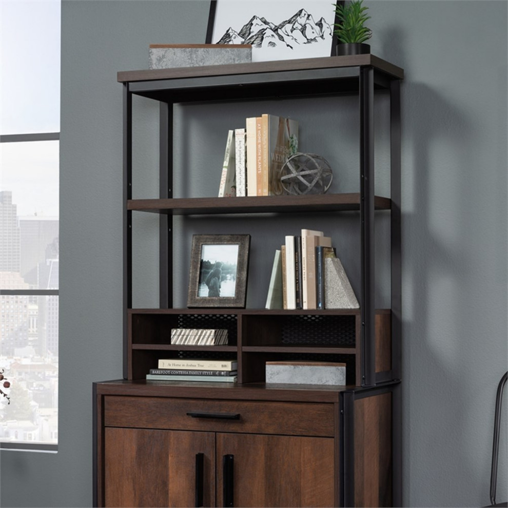 Sauder Briarbrook Engineered Wood and Metal Utility Hutch in Barrel Oak   Industrial   Bookcases   by Homesquare  Houzz