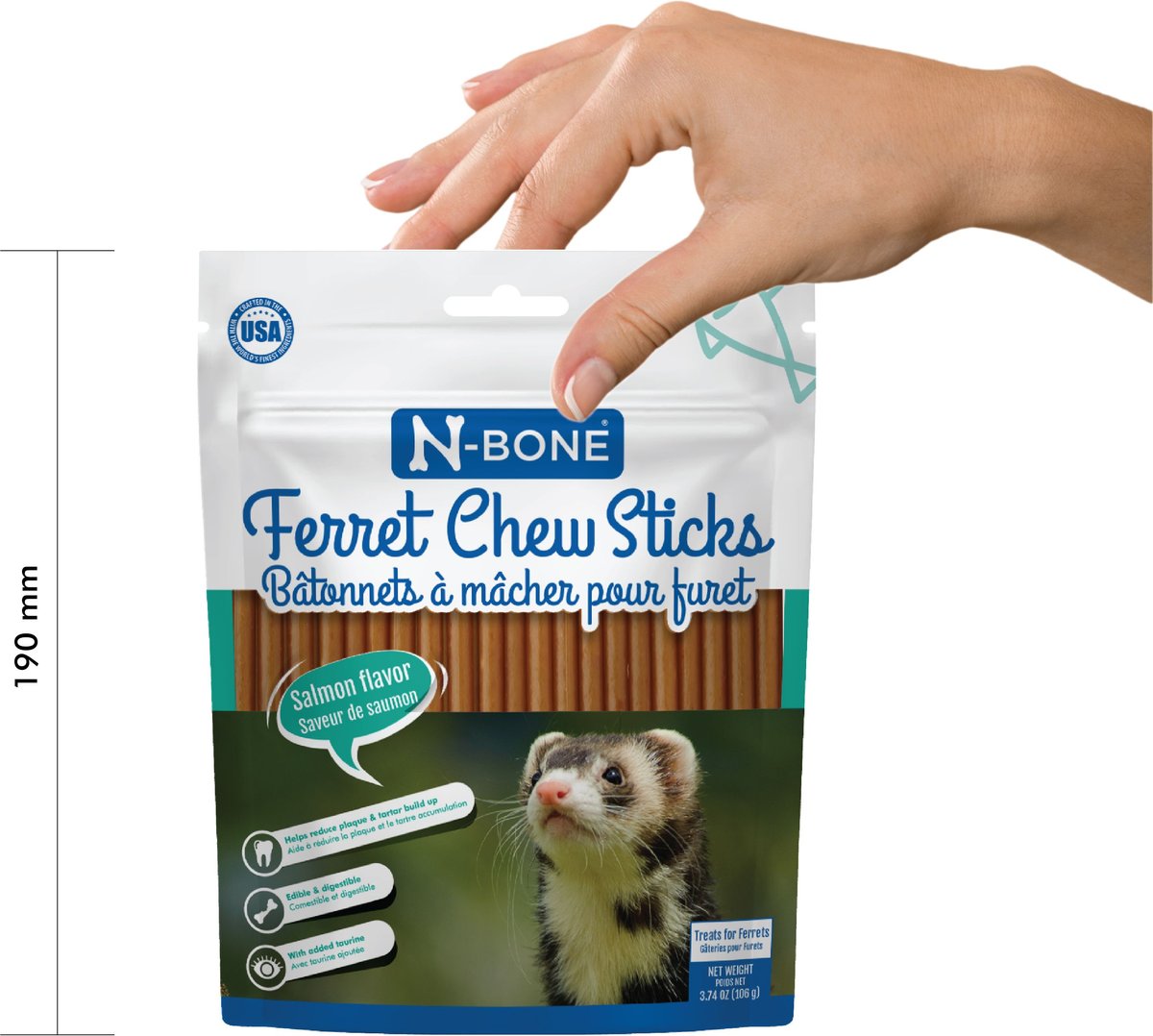 N-Bone Salmon Flavor Chew Sticks Ferret Treat， 3.74-oz bag