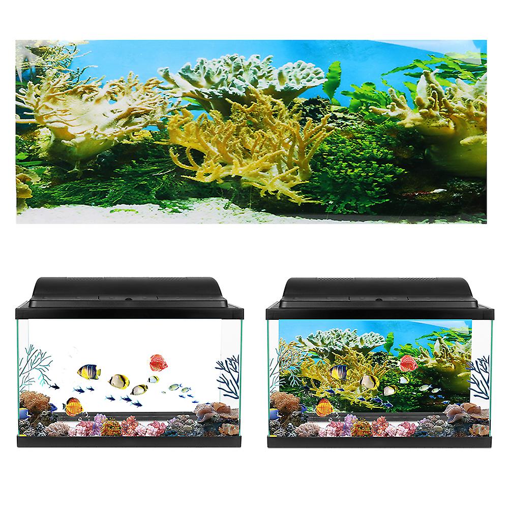 Pvc Adhesive Water Plants Coral Pattern Aquarium Background Poster Sticker Fish Tank Decoration122x50cm