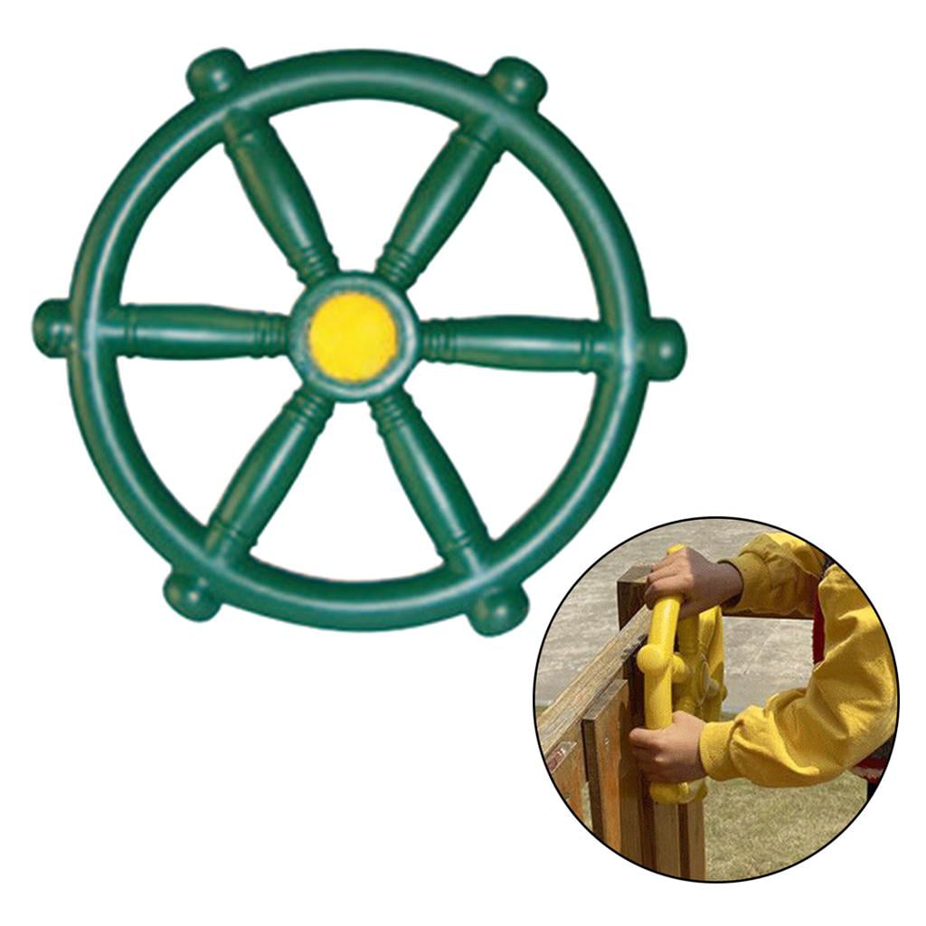 Pirate Ship Wheel for Kids Outdoor Playhouse， Treehouse， Backyard Playset Or Swingset， Playground Accessories， Wooden Attachments Parts - green