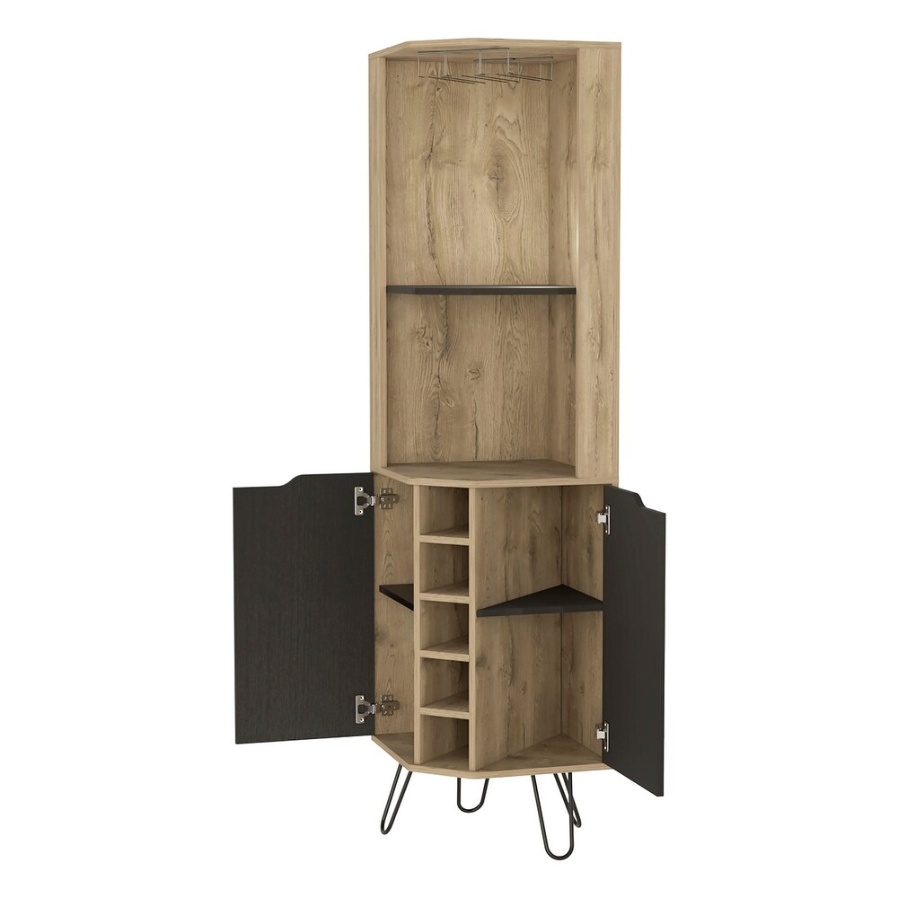 Branford 2 Shelf 6 Bottle Bar Cabinet Macadamia and Black Wengue