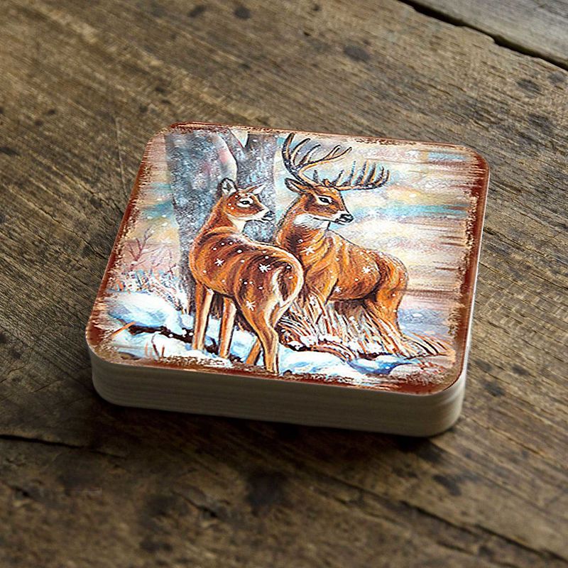 Deer's Wooden Cork Coasters Gift Set of 4 by Nature Wonders