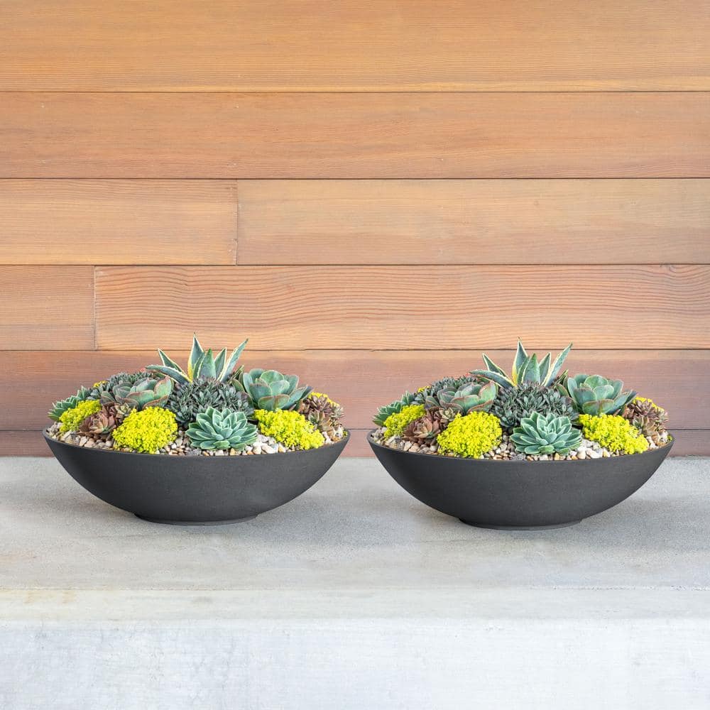 Veradek Lane Bowl 32 in. Black Plastic Round Planter (2-Pack) LBV32B-2PK