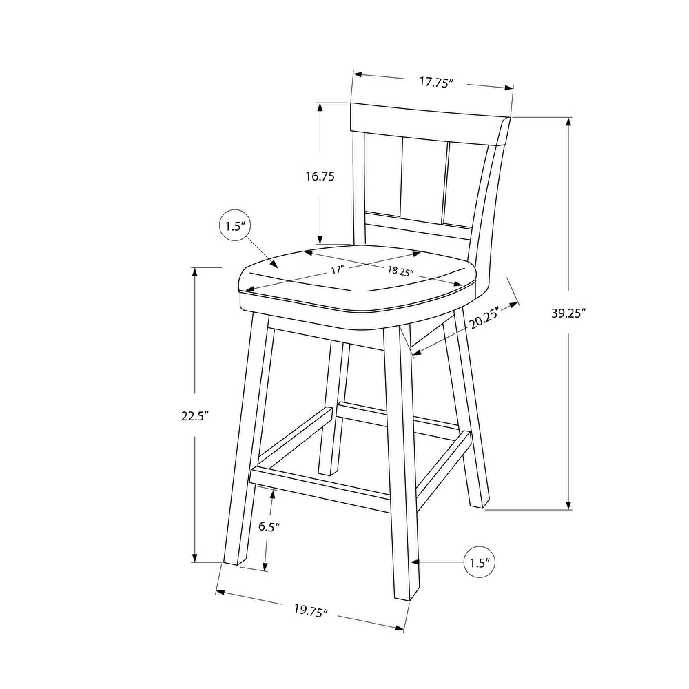 Bar Stool  Set Of 2  Swivel  Counter Height  Kitchen  Wood  Pu Leather Look  Transitional   19.75\