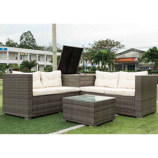 4pc All weather Wicker Patio Set With Cushions Gray beige Godeer Uv resistant Rust resistant Easy Assembly