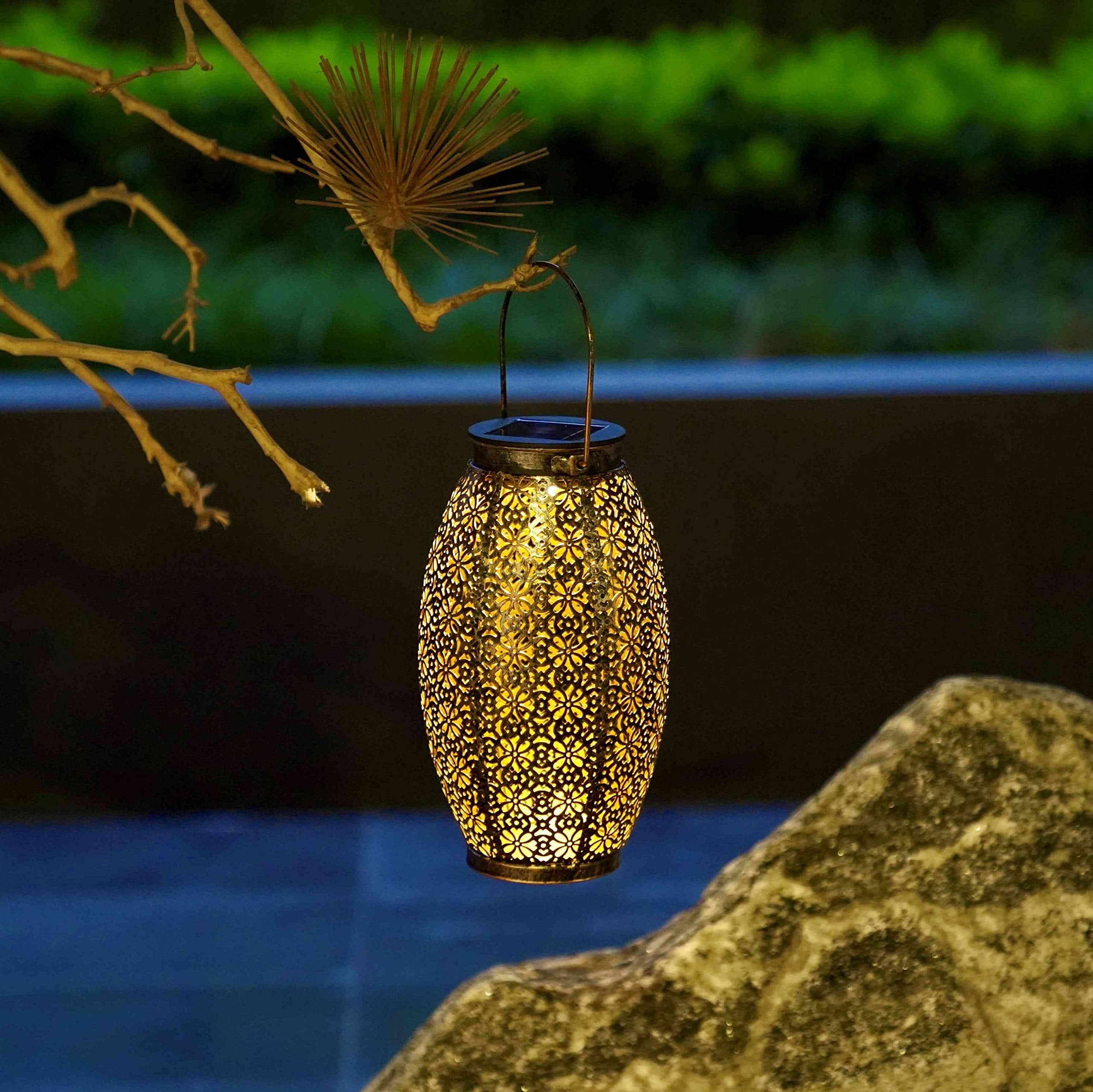 2 Pack Solar Lanterns Outdoor Hanging Solar Lights Decorative, Outdoor Decorations for Patio Garden Yard Porch and Tabletop. (Bronze)