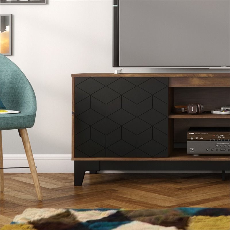 Nexera 402725 Hexagon TV Stand 72inch Black and Truffle Engineered wood   Transitional   Entertainment Centers And Tv Stands   by Homesquare  Houzz