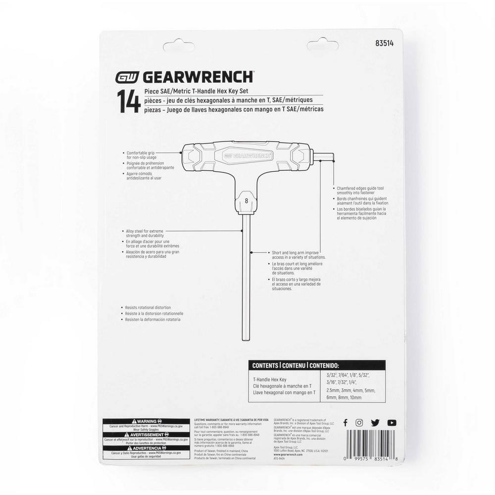 GEARWRENCH SAE  Metric T-Handle Hex Key Set (14-Piece) 83514