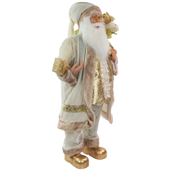 36 Winter White and Ivory Santa Claus with Gift Bag Christmas Figure