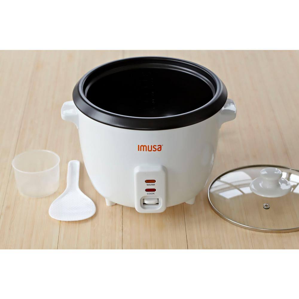 IMUSA 8-Cup Non-Stick White Rice Cooker with Non-Stick Cooking Pot GAU-00013