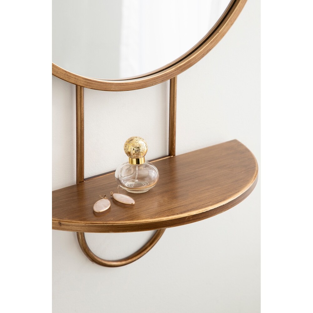 Kate and Laurel Patel Round Mirror with Shelf