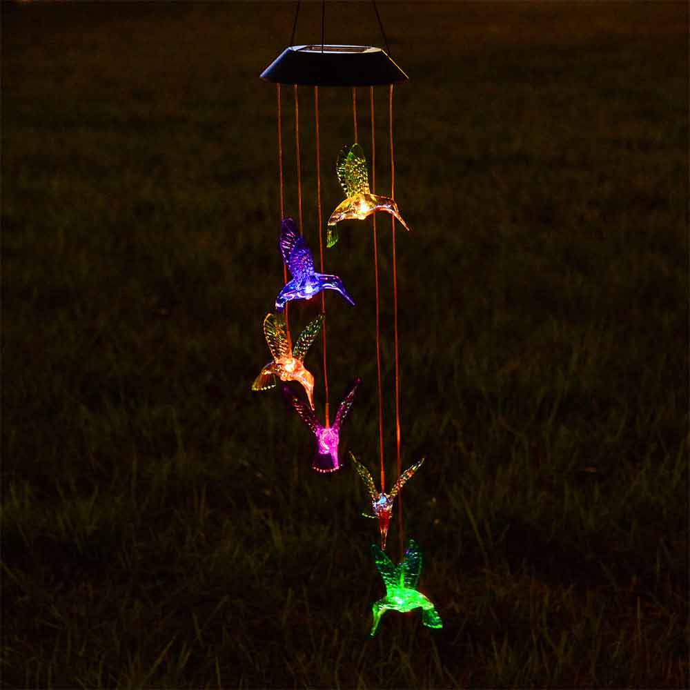 Yescom Solar LED Wind Chime Color Changing Decor Light Hummingbird