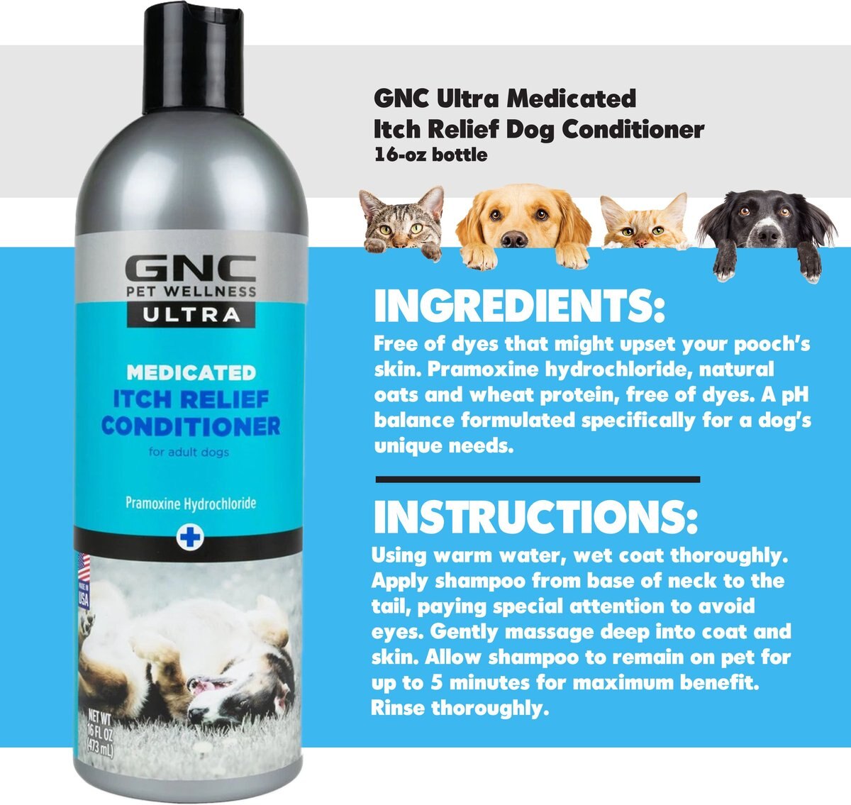 GNC Pets Ultra Medicated Itch Relief Dog Conditioner， 16-oz bottle