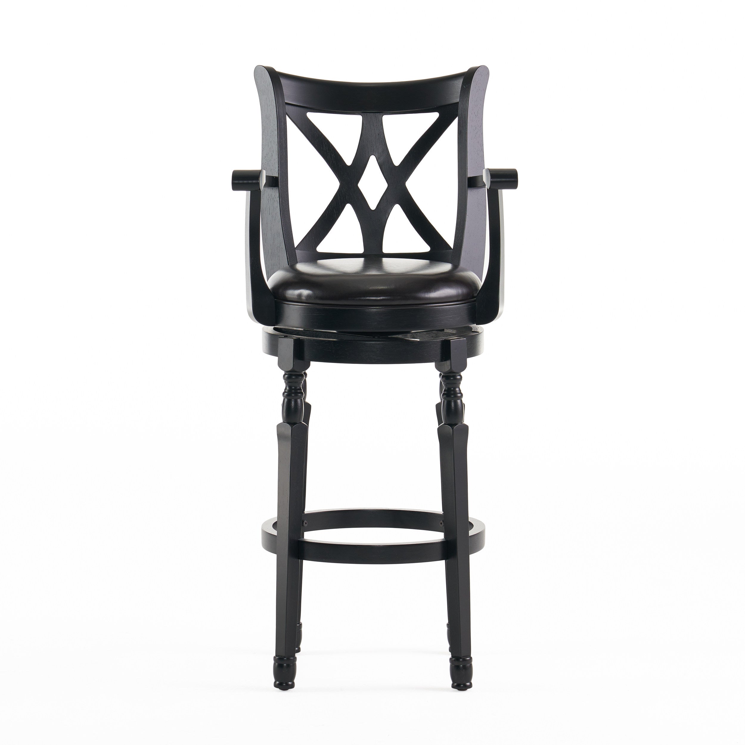 Montreal Farmhouse Black Bonded Leather Swivel Barstool with Arms