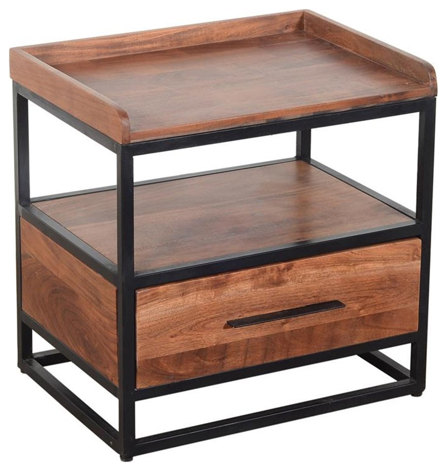 Maklaine Handcrafted Metal End Table with Wooden Drawer in Brown  ampBlack   Industrial   Side Tables And End Tables   by Homesquare  Houzz