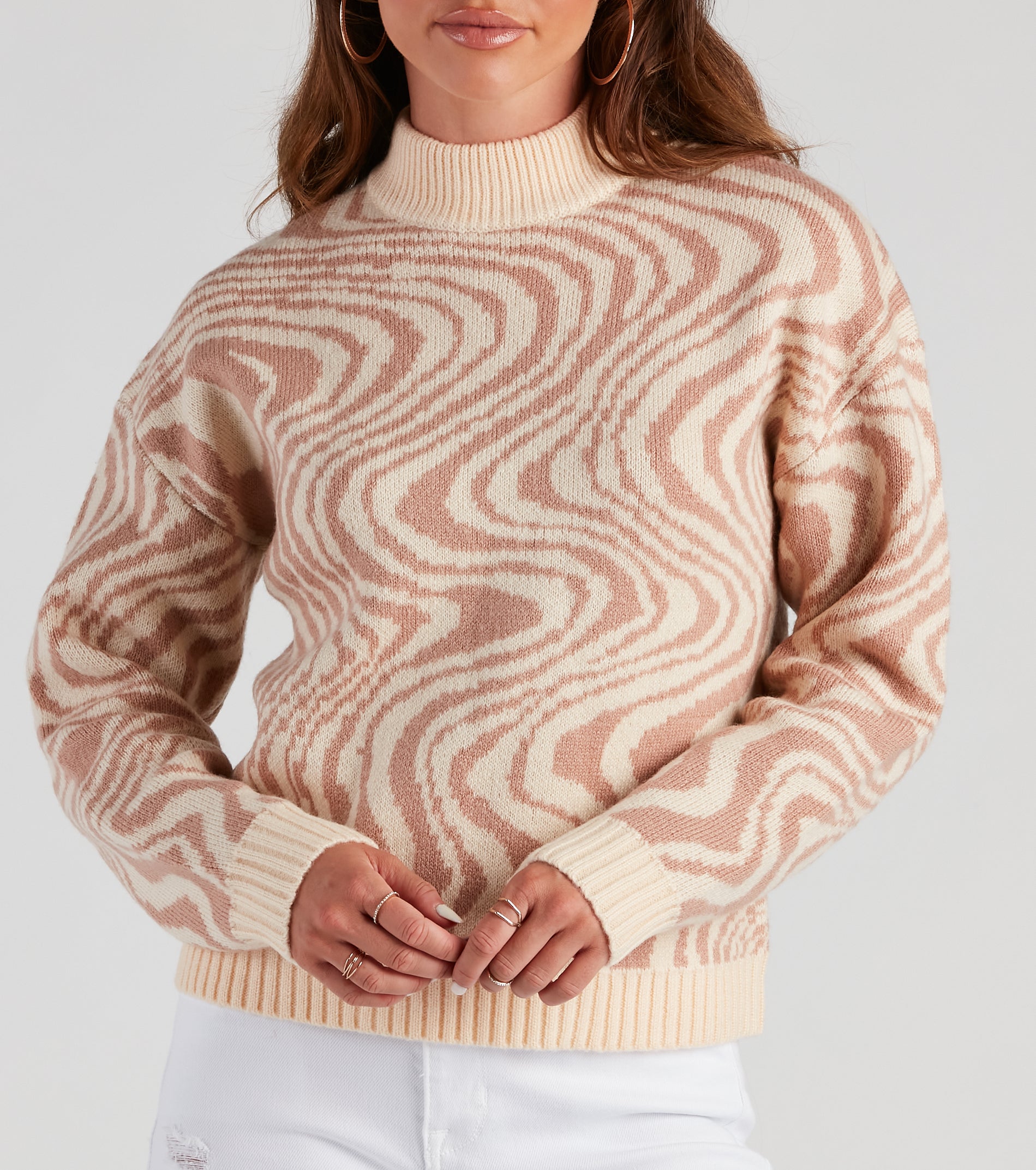 Let's Groove Swirl Mock Neck Sweater