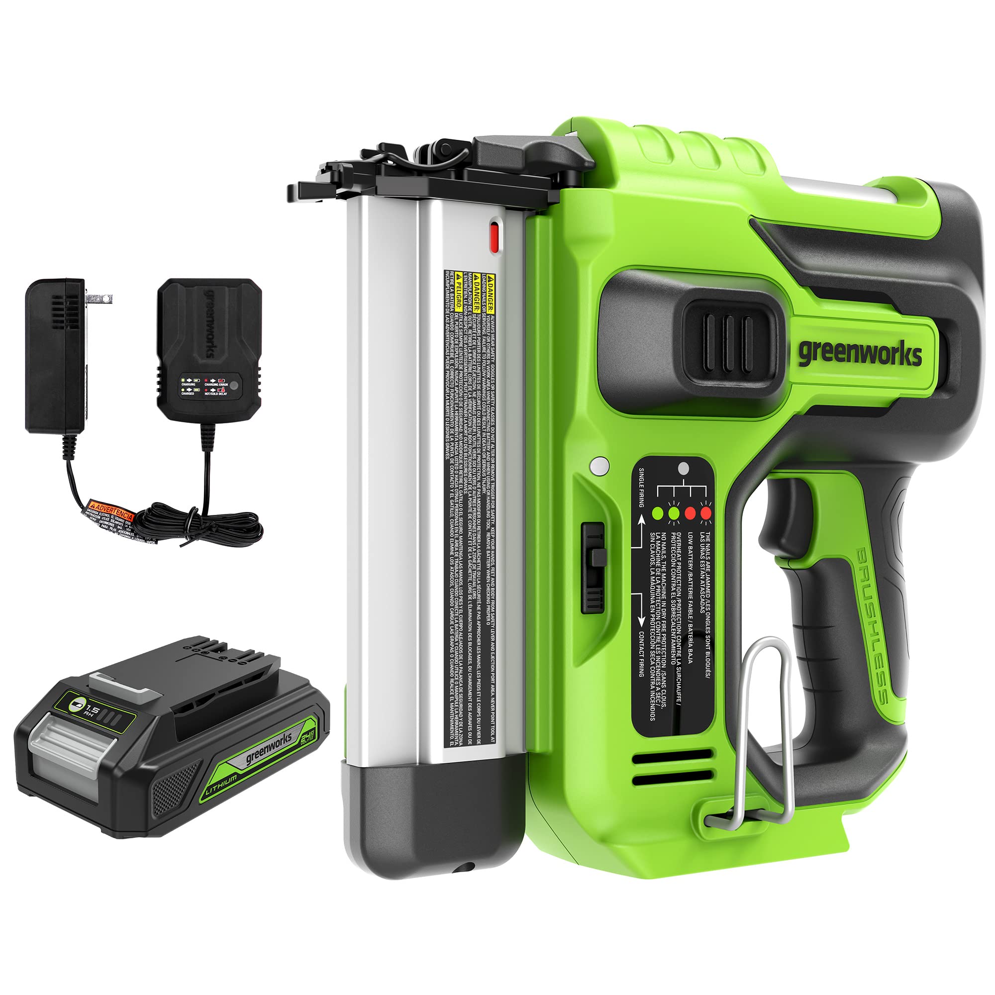 24V 18GA Cordless Battery Brad Nailer w/ 2.0Ah Battery  Charger