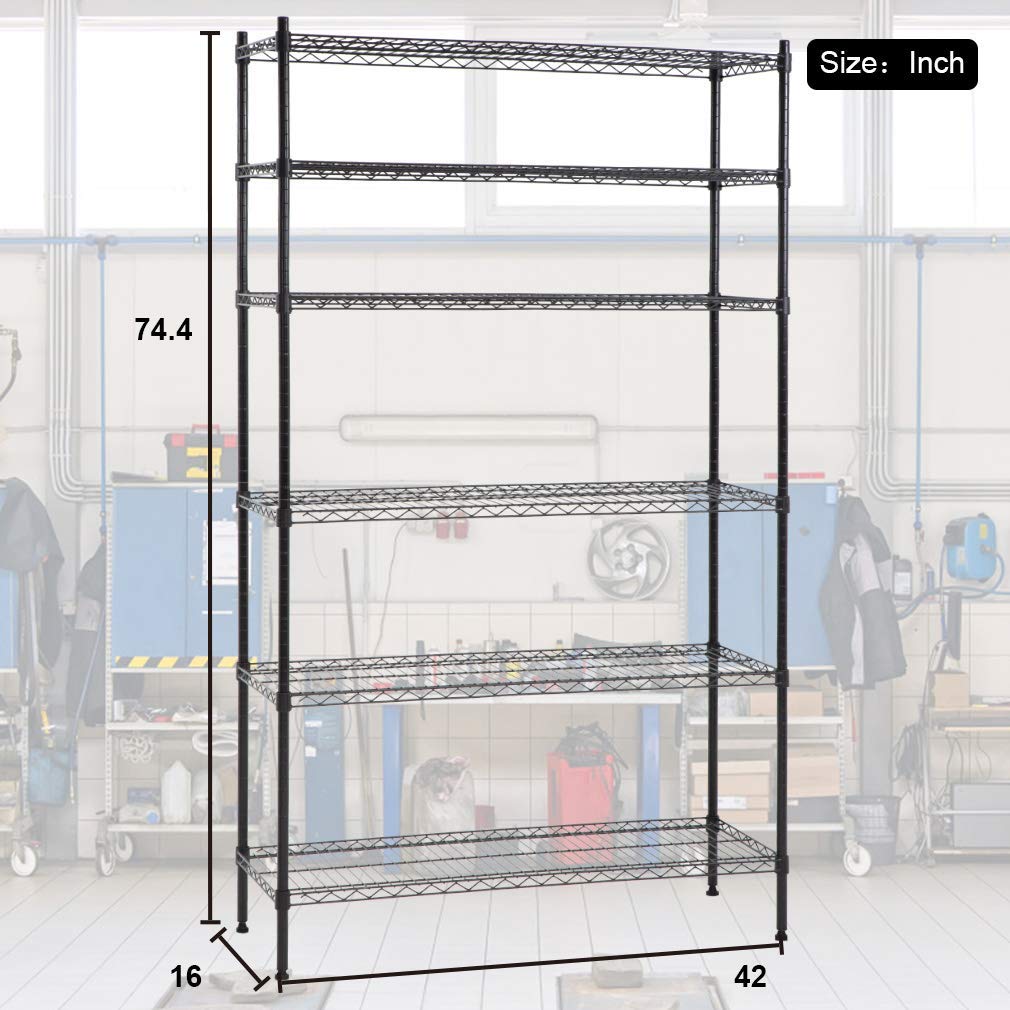 Furinno Wayar 6 Tier Heavy Duty Wire Shelving Unit, 72 inch Height, Black