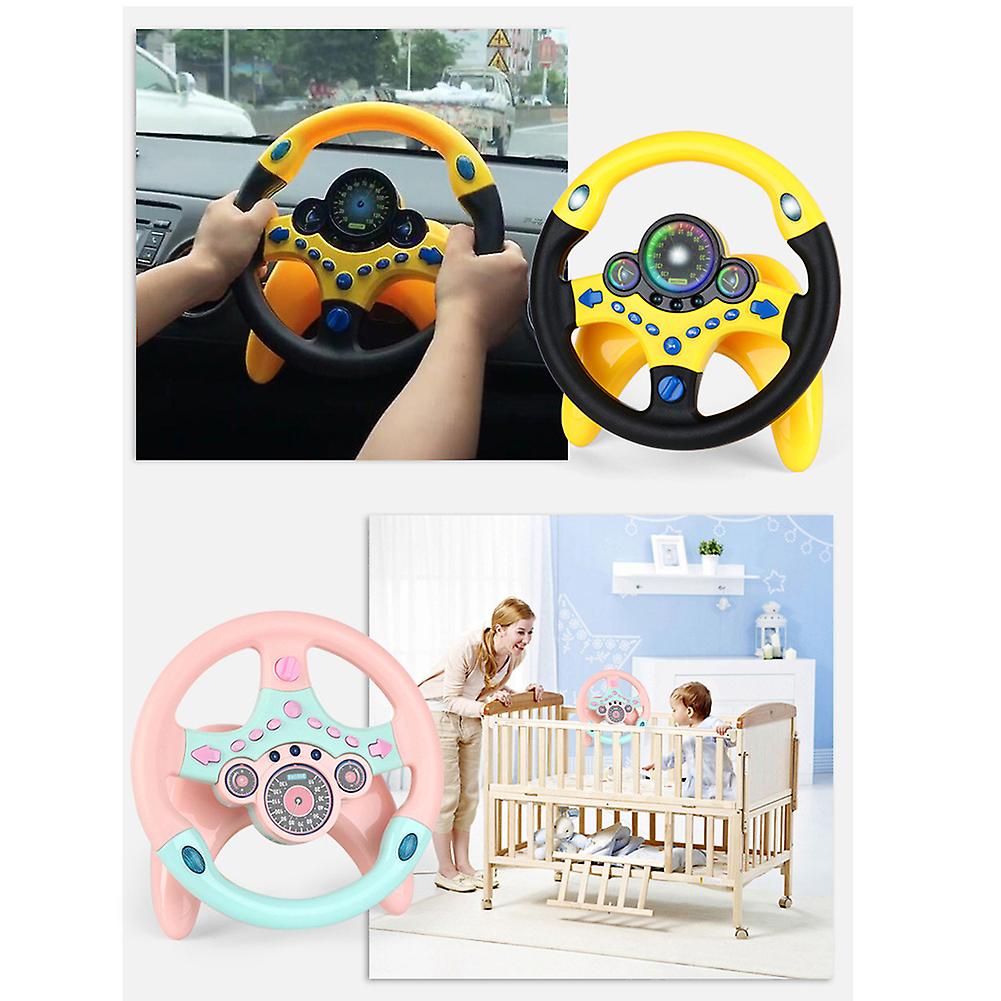 Steering Wheel Toy Children Simulation Steering Wheel Children Driving Educational Toy With Music And Light With Base For Toddler Driver Beginners Yel