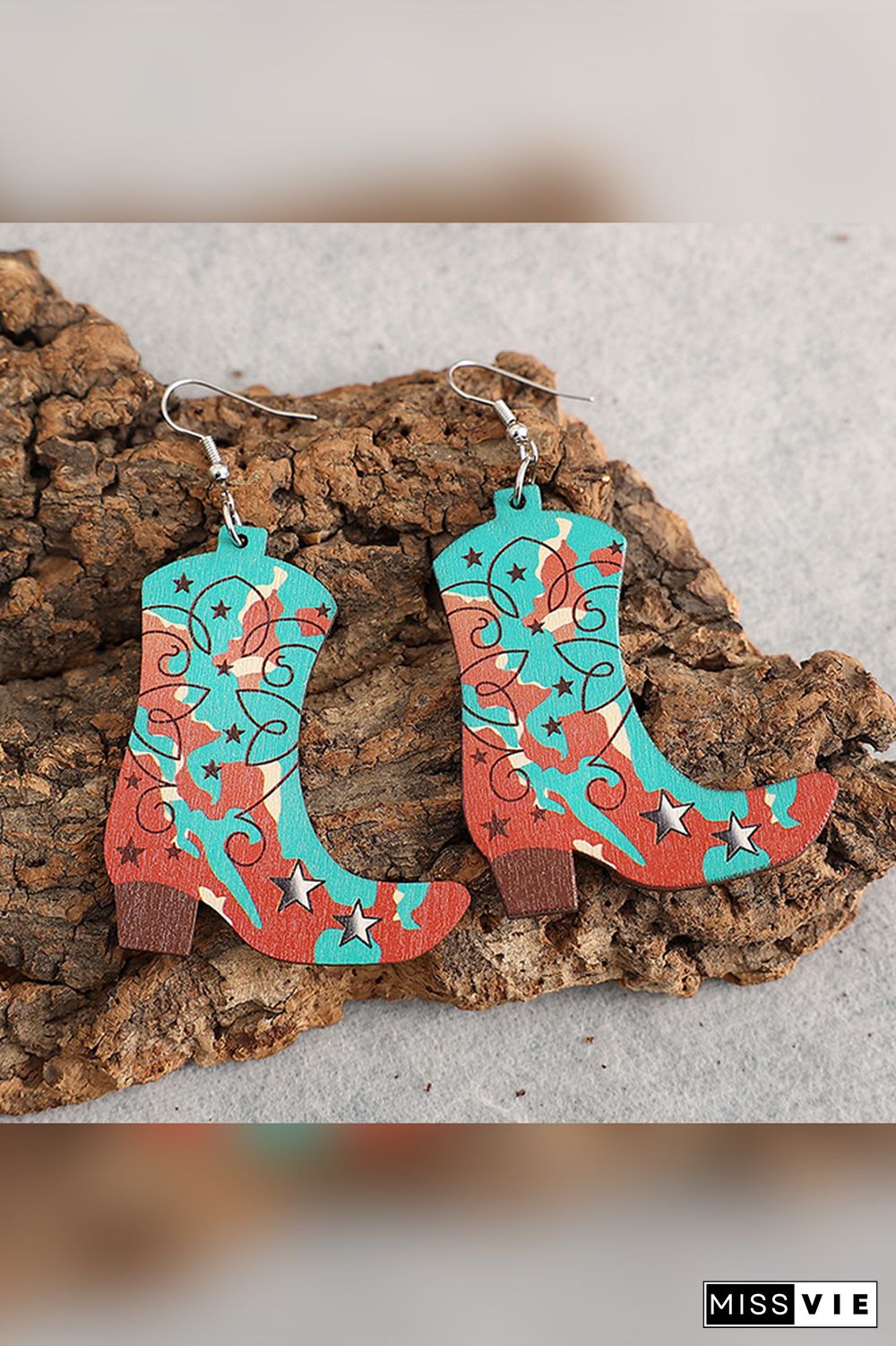 Boots Pattern Wood Earrings