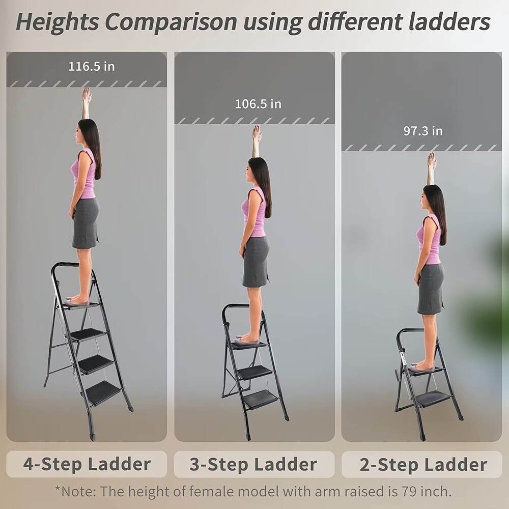 4 Step Ladder Portable Tool Ladder  Folding Step Stool with Wide Anti Slip Pedal Sturdy Steel Ladder  Convenient Handgrip