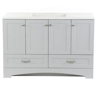 Glacier Bay Lancaster 48.25 in. W x 18.75 in. D Shaker Bath Vanity in Pearl Gray with White Cultured Marble Top LC48P2-PG