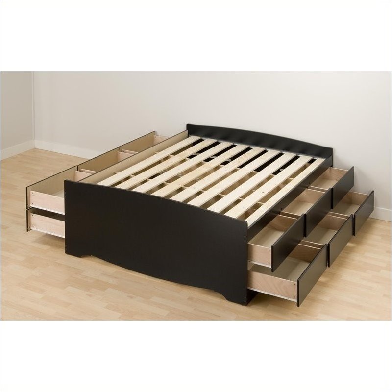 Bowery Hill Wood Queen Platform Bed with Storage in Black