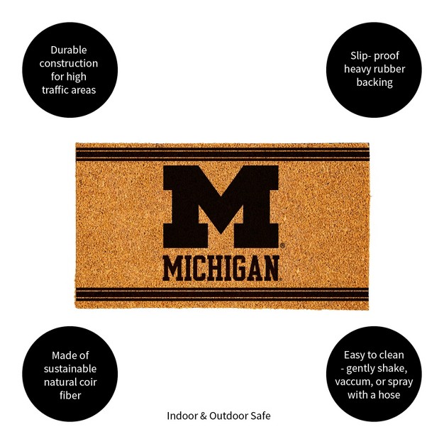 Evergreen University Of Michigan Logo Turf Mat Brown 28 X 16 Inches Indoor Outdoor Doormat