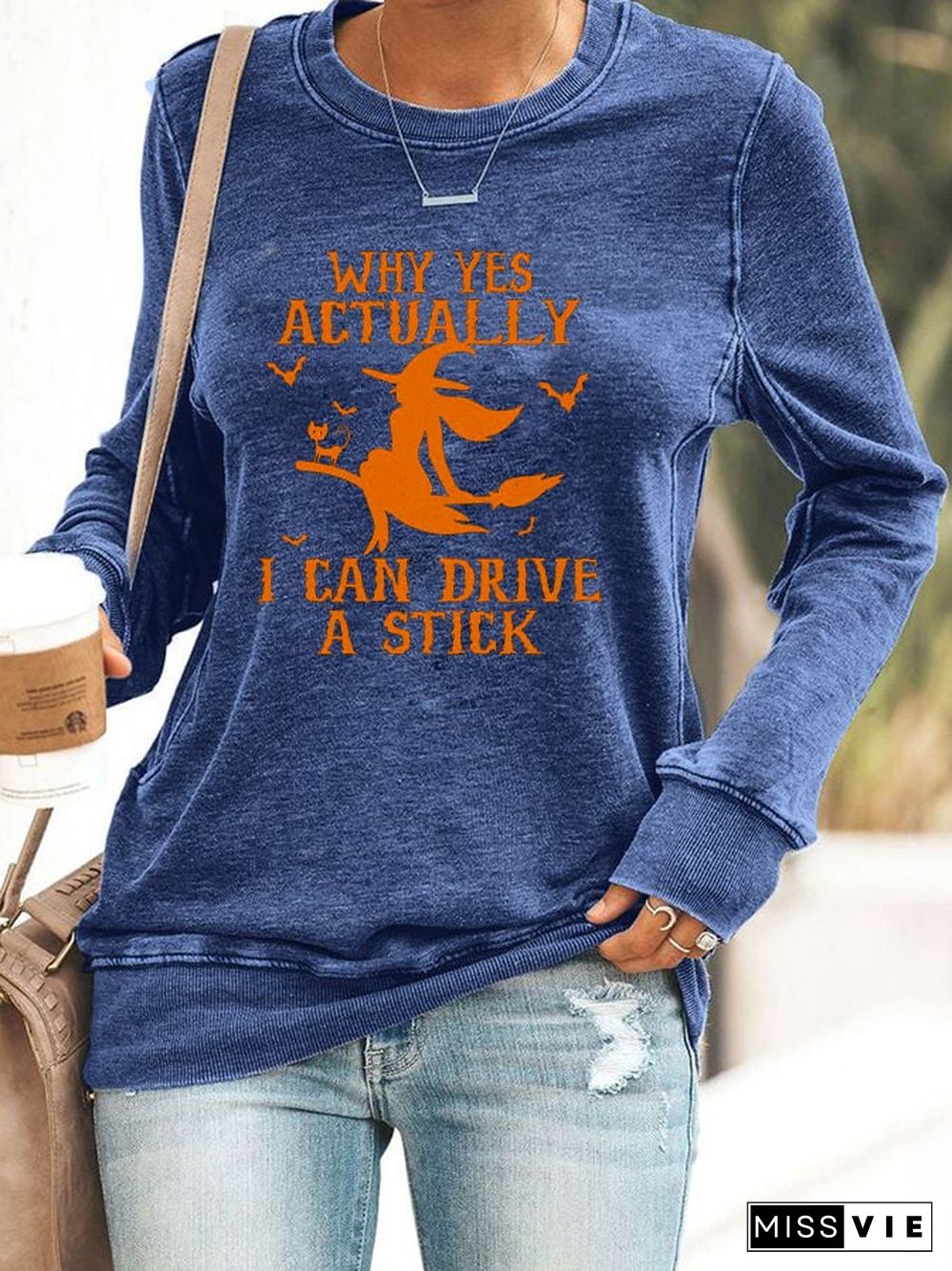 Women's Halloween Why Yes Actually I Can drive A Stick Printed Sweatshirt