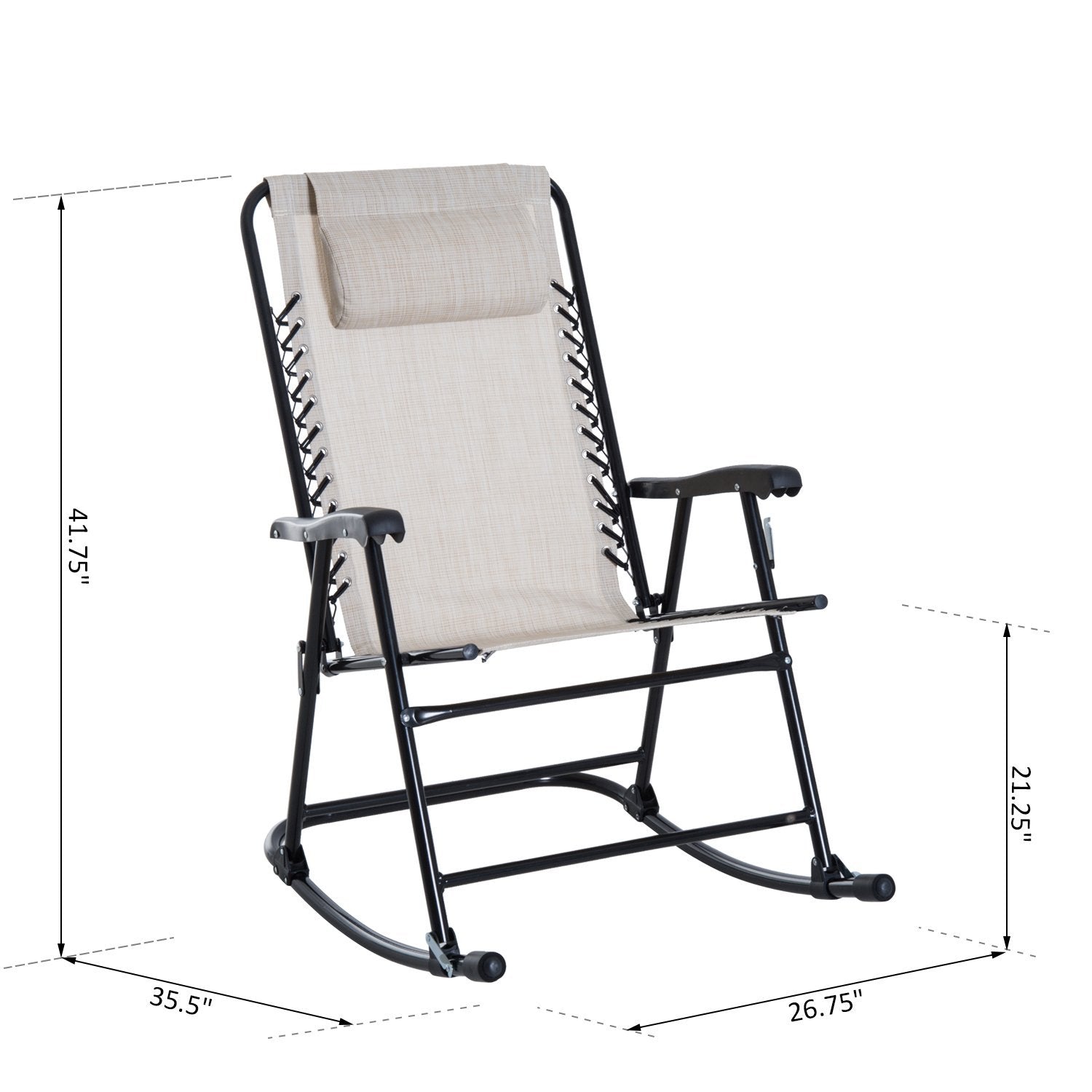 2pc Outdoor Patio Folding Rocking Chair Set Garden Rocker Mesh Chaise - Cream White