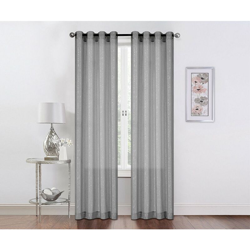 Kate Aurora 2 Piece Sparkly Metallic Sheer Voile Grommet Top Window Curtain Panels