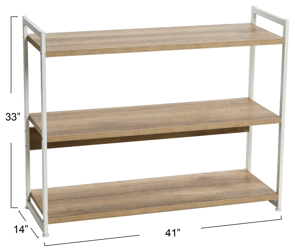 Jamestown Wide 3 Shelf Open Storage Bookshelf Coastal Oak Rustic  White Metal   Transitional   Bookcases   by Household Essentials  Houzz