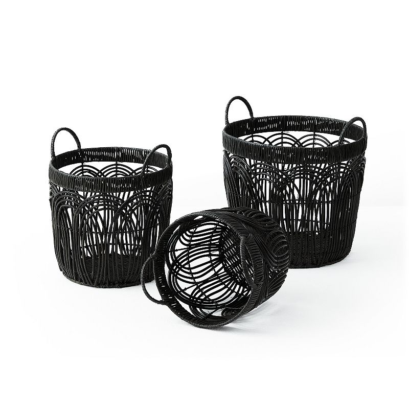 Saddle River Round Faux Wicker Decorative Basket 3-piece Set