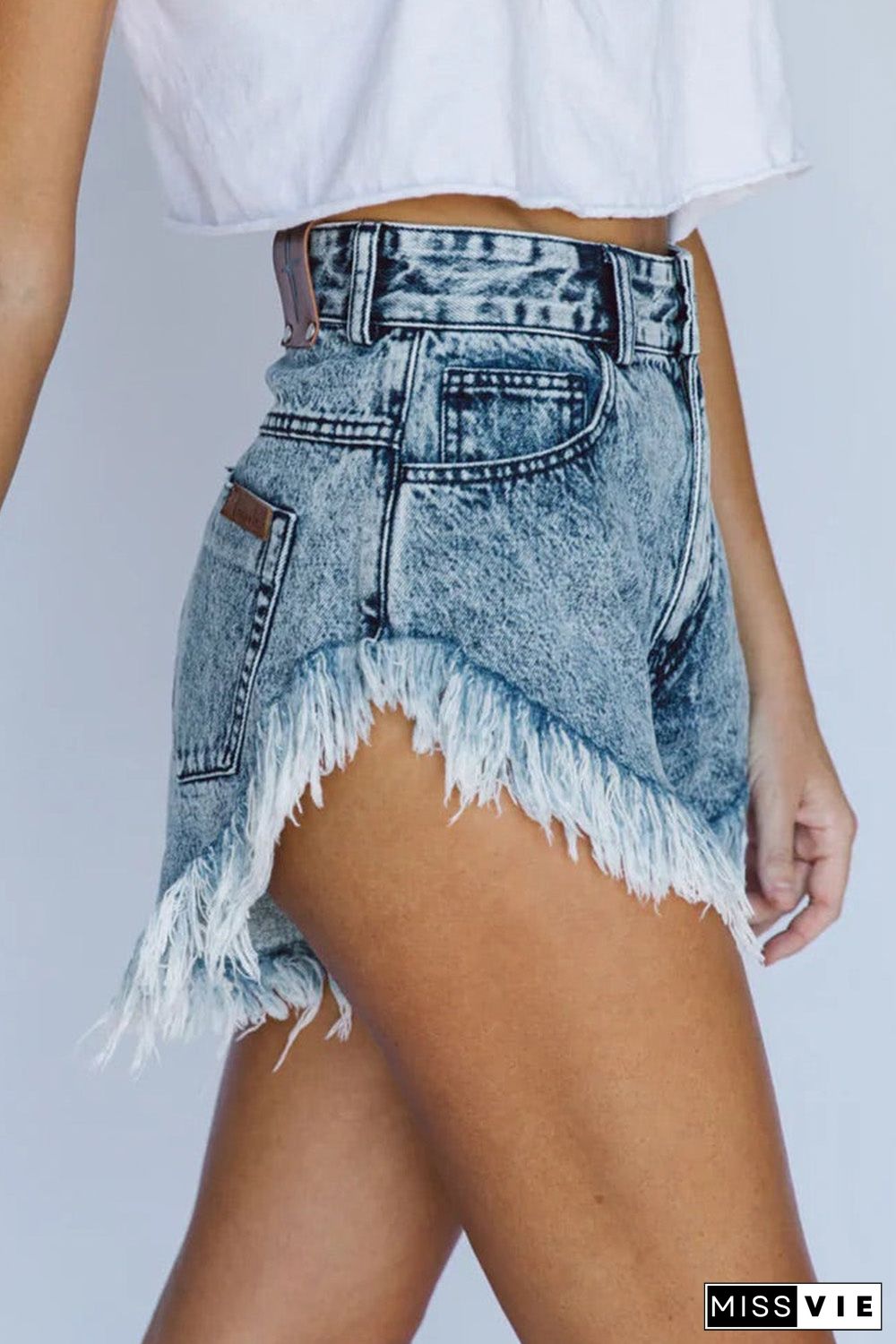 Dark Acid Wash Raw Hem Jean Shorts