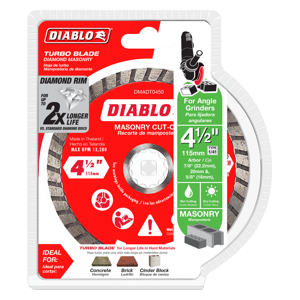 Diablo 4 1/2 Diamond Turbo Cut Off Discs Masonry ;