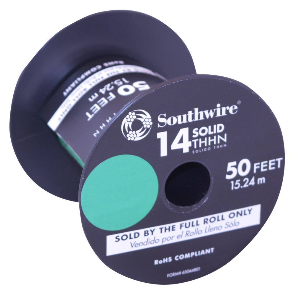 Southwire 50 ft. 14 Green Solid CU THHN Wire 11583283