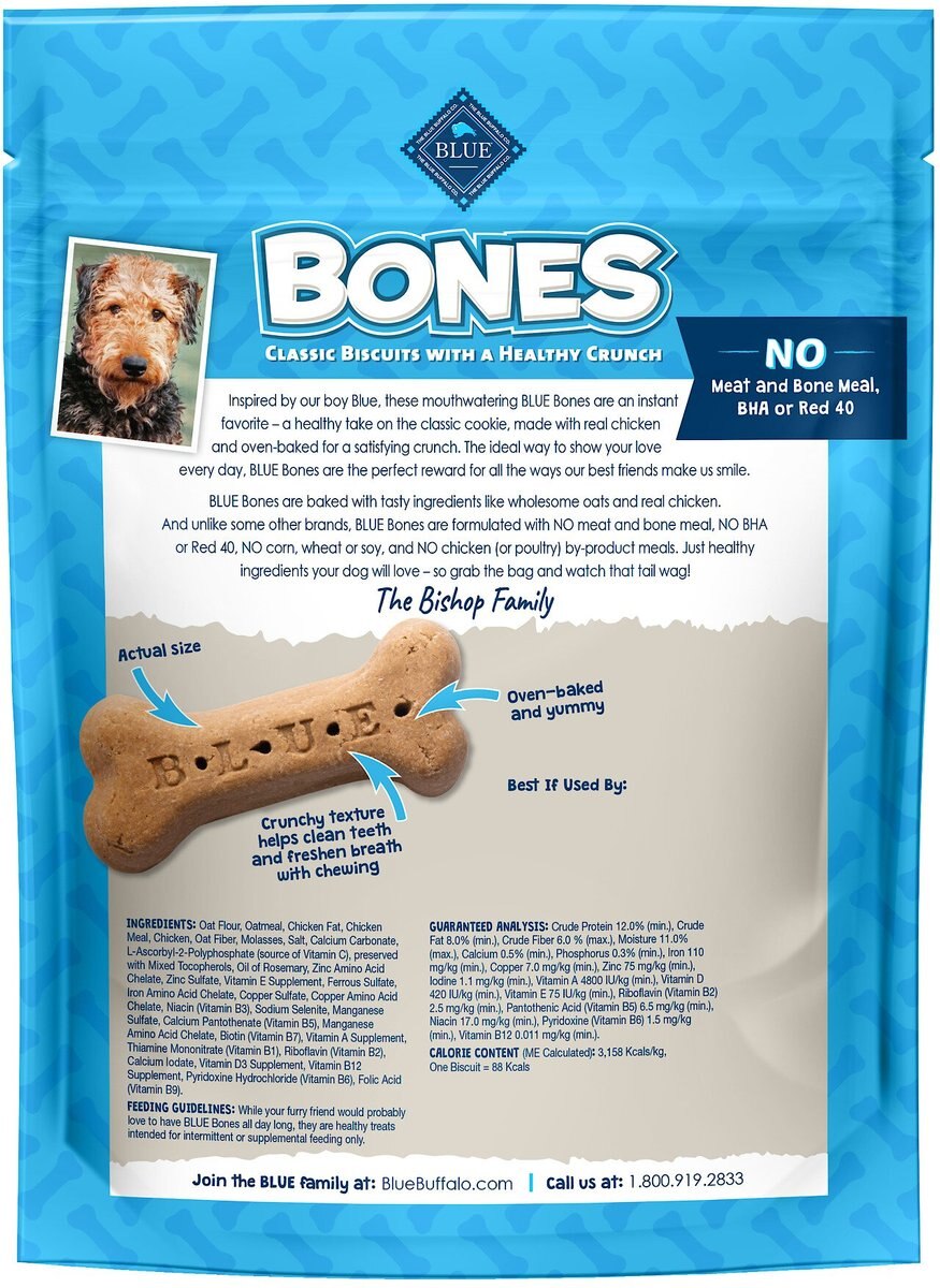 Blue Buffalo Bones Classic Biscuits Chicken Large Dog Treats， 16-oz bag