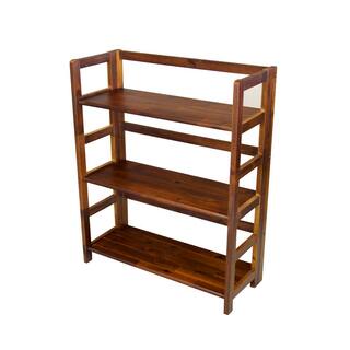 Eccostyle 34 in. Mahogany Acacia 3-Shelf Folding Etagere Bookcase VTTOF0135DM