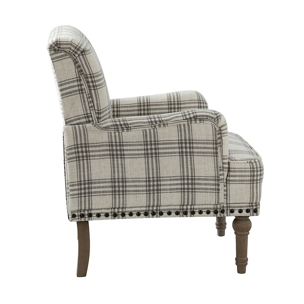 Geltrude Farmhouse Vintage Plaid Accent Armchair with Nailhead Trim by HULALA HOME