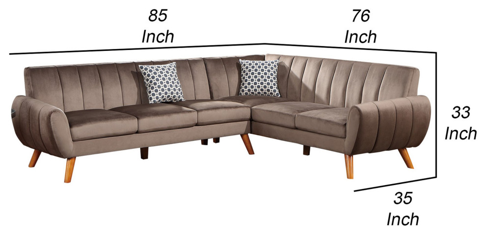 Benzara BM286362 L Shaped Sectional Sofa  Vertical Tufting  Velvet  Taupe Brown   Midcentury   Sectional Sofas   by Uber Bazaar  Houzz