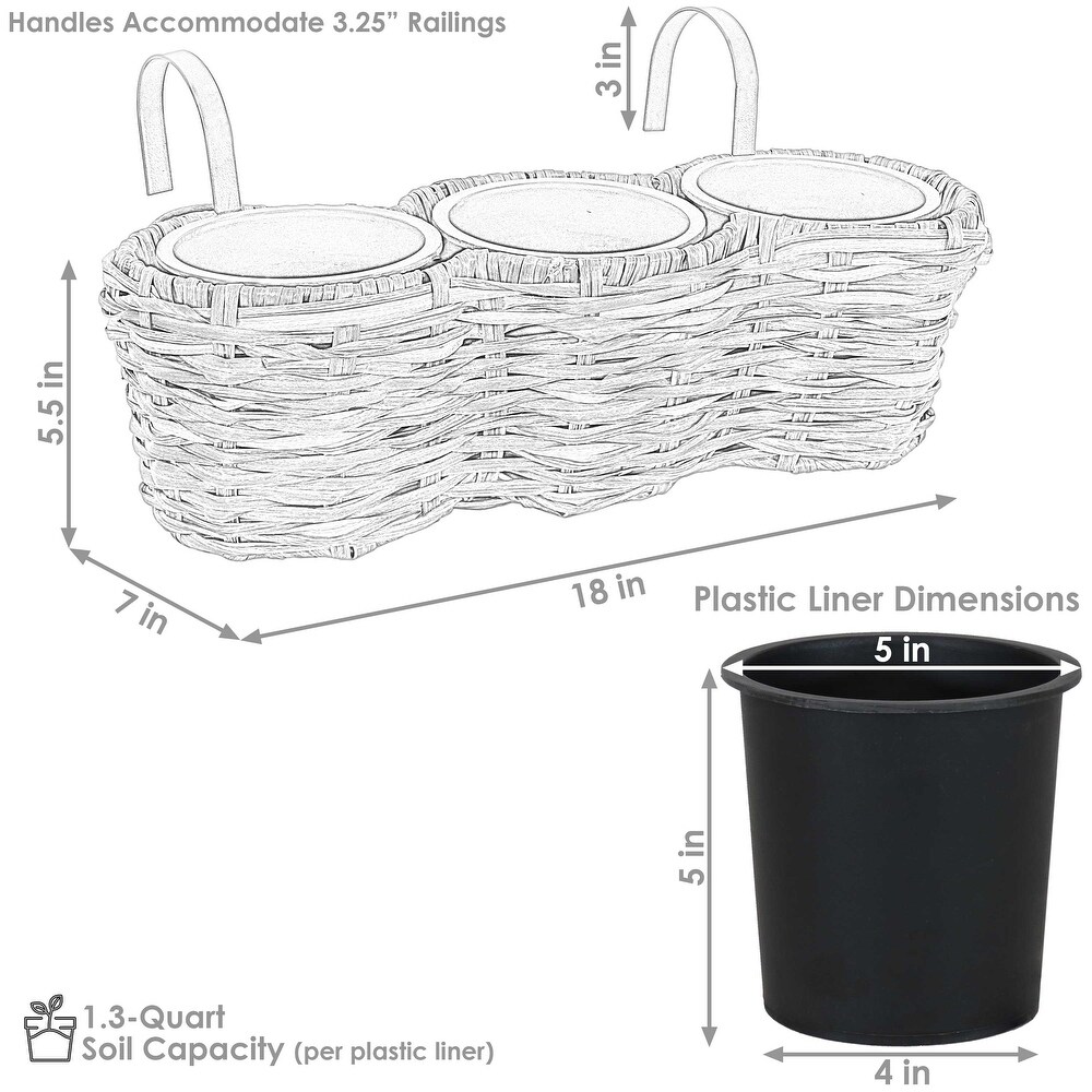 Sunnydaze Round Polyrattan Over the Rail Tri Planter   Frost