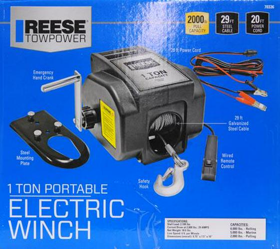 Reese Towpower Portable Electric Winch， Steel Cable， Black