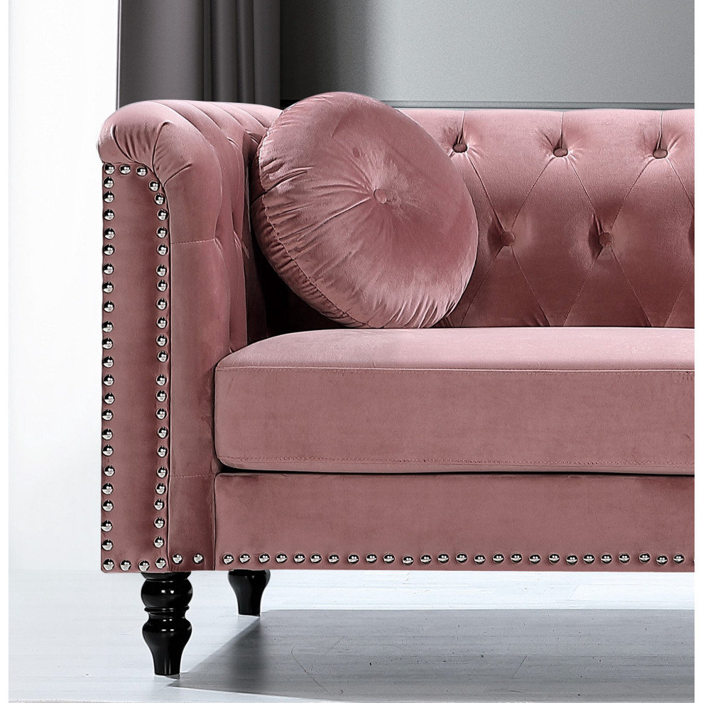 Elegant Sofa  Nailhead Trim  ampButton Tufted Back With 2 Pillows   Eclectic   Sofas   by Decorn  Houzz