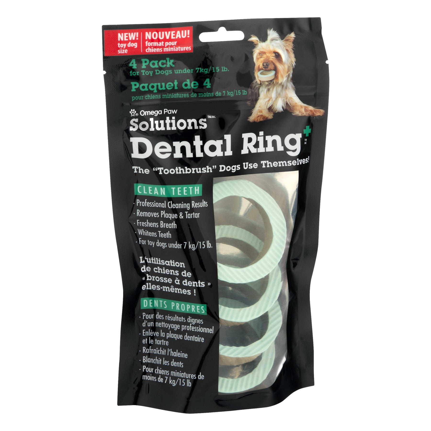 Omega Paw Solutions Dental Ring Oral Care Chews for Dogs， Extra Small