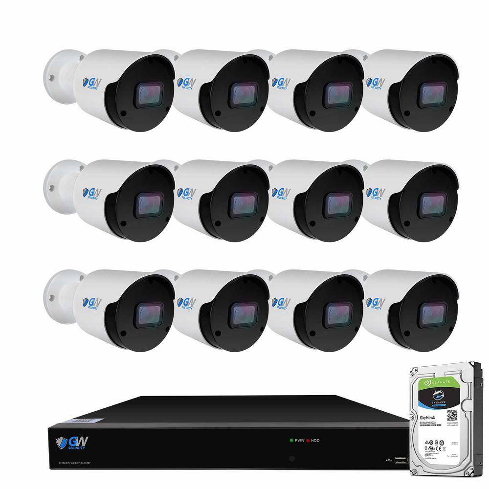 GW Security 16-Channel 8MP 4K NVR 4TB Security Camera System with 12 Wired IP POE Cameras Bullet Fixed Lens Artificial Intelligence GW8537IP12-4T