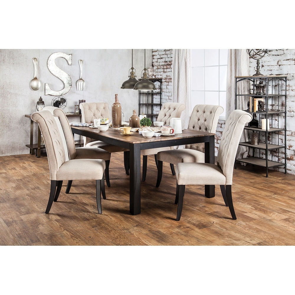 7 Piece Wooden Dining Table Set in Rustic Oak Finish