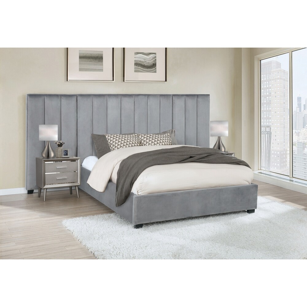 Quinlan Grey and Metallic Sterling 2 piece Bedroom Set with Nightstand